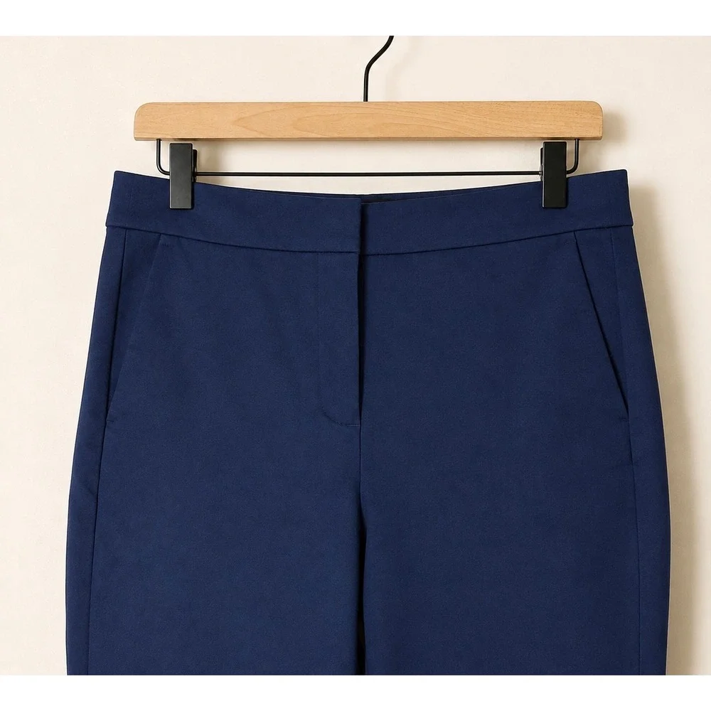 J.Crew Kelsey Pants Women 6 Navy Blue Cropped Flare Stretch Cotton Trousers